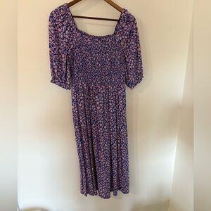 JCREW floral smocked shortsleeved midi dress